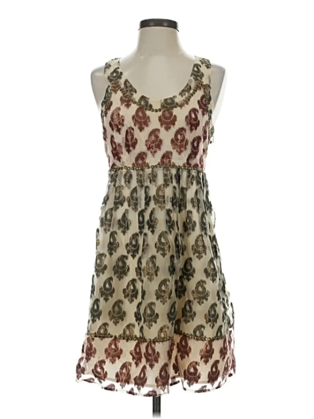 Free People Champagne Metallic Jacquard Boho Mini Dress Sz 4
